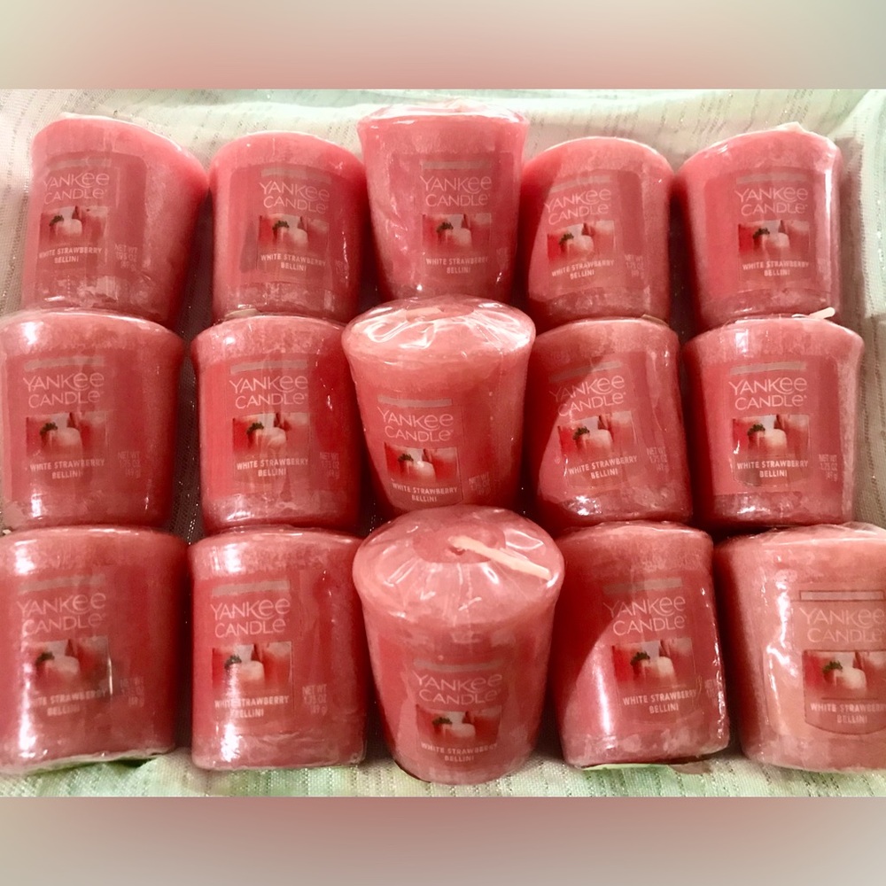 White strawberry Bellini votive samplers Yankee candle